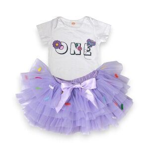 Baby Girls 1st Birthday Purple Tutu Skirt One Bodysuit Outfit Set Size 12M